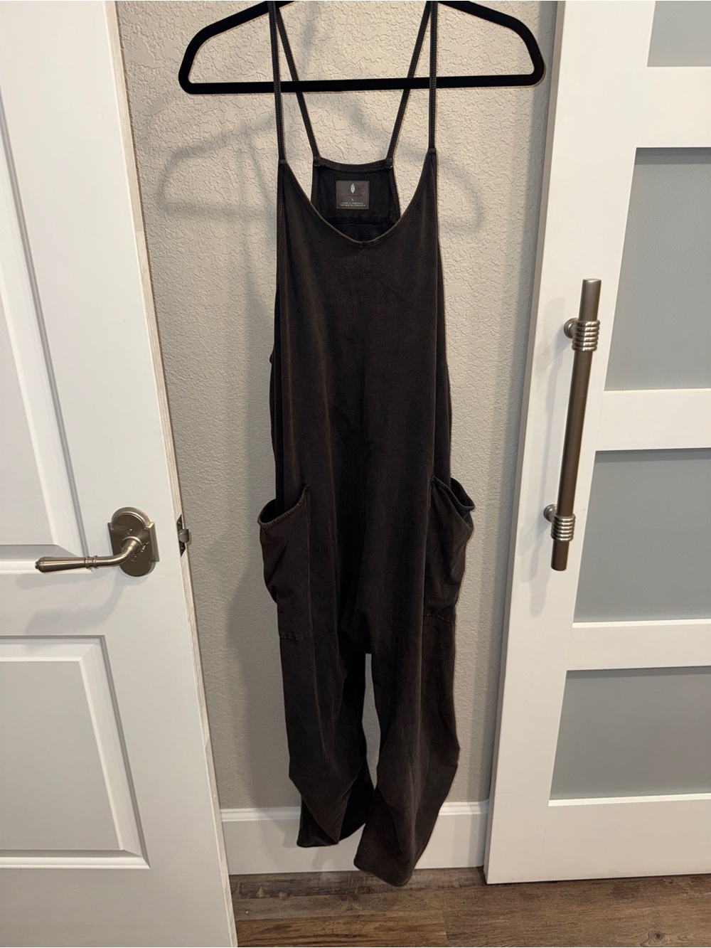 Free People, hotshot onesie, Acid washed  Black Relaxed Cargo Jumpsuit size L